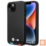 Nugarėlės dėklai BMW  Case BMW BMHCP14M22PTDK iPhone 14 Plus 6.7 "black / black Leather Stamp Tricolor 