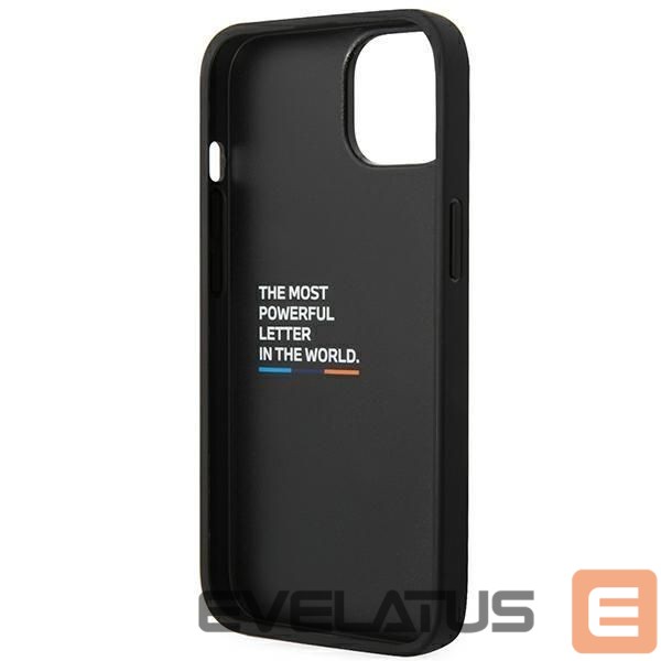 Nugarėlės dėklai BMW Case BMW BMHCP14M22PTDK iPhone 14 Plus 6.7 "black / black Leather Stamp Tricolor