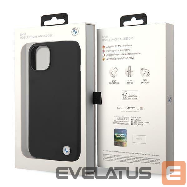 Nugarėlės dėklai BMW Case BMW BMHCP14MSILBK iPhone 14 Plus 6.7" black/black Silicone Metal Logo