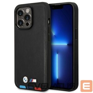 Nugarėlės dėklai BMW  Case BMW BMHMP14L22PTDK iPhone 14 Pro 6.1 "black / black Leather Stamp Tricolor Magsafe 