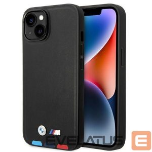 Nugarėlės dėklai BMW  Case BMW BMHMP14M22PTDK iPhone 14 Plus 6.7 "black / black Leather Stamp Tricolor Magsafe 
