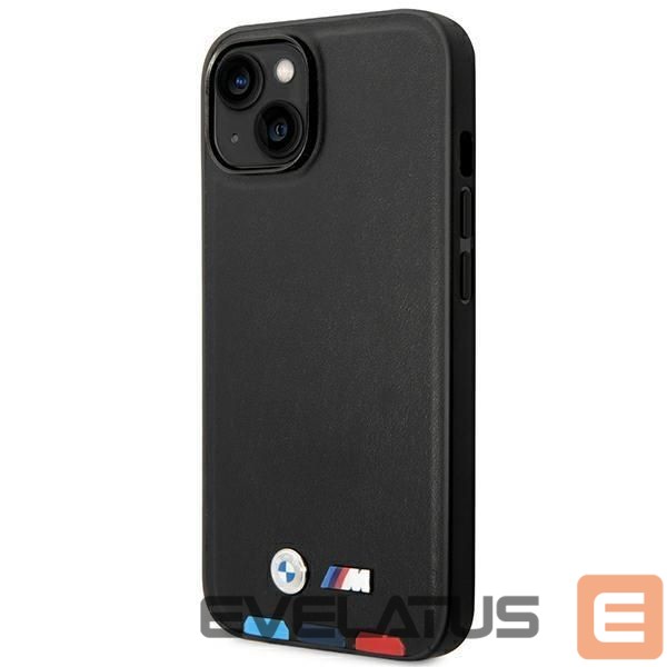 Nugarėlės dėklai BMW Case BMW BMHMP14M22PTDK iPhone 14 Plus 6.7 "black / black Leather Stamp Tricolor Magsafe