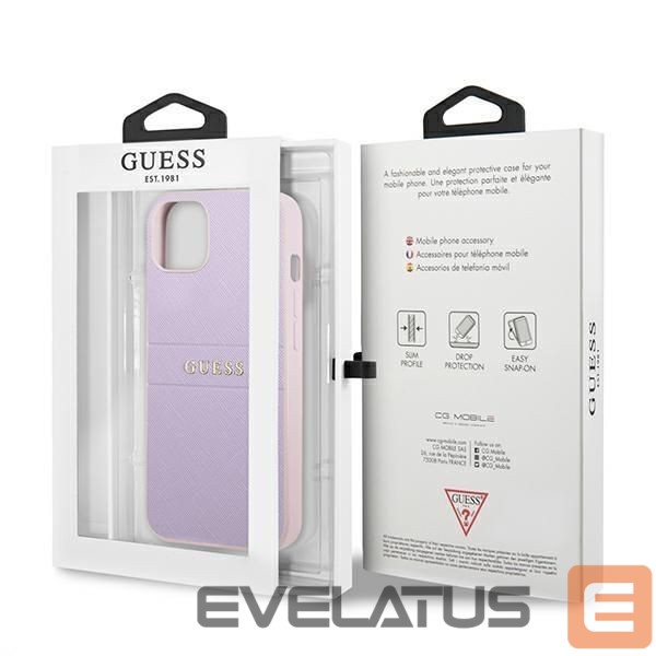Nugarėlės dėklai Guess Guess GUHCP13SPSASBPU iPhone 13 mini 5,4 "purple / purple Saffiano Hot Stamp & Metal Logo