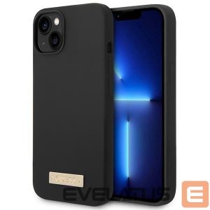 Nugarėlės dėklai Guess  Guess GUHMP14MSBPLK iPhone 14 Plus 6.7" black/black hard case Silicone Logo Plate MagSafe 