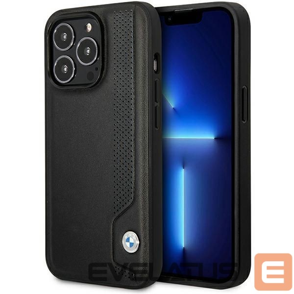 Nugarėlės dėklai BMW Case BMW BMHCP14L22RBDK iPhone 14 Pro 6.1" black/black hardcase Leather Blue Dots