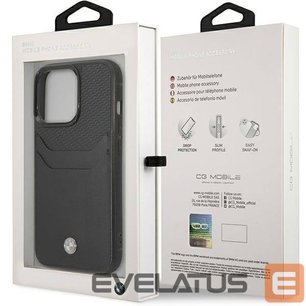 Nugarėlės dėklai BMW Case BMW BMHCP14X22RSEPK iPhone 14 Pro Max 6.7" black/black Leather Card Slot