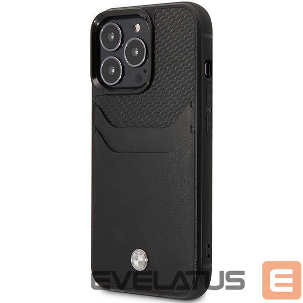 Nugarėlės dėklai BMW Case BMW BMHCP14X22RSEPK iPhone 14 Pro Max 6.7" black/black Leather Card Slot