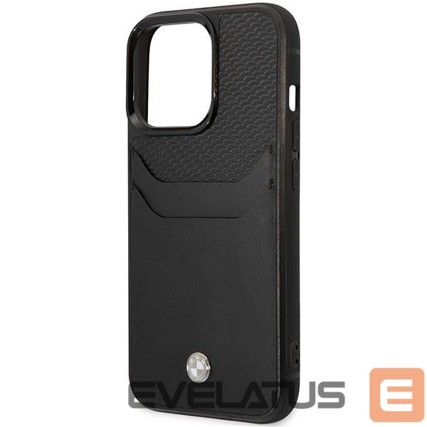 Nugarėlės dėklai BMW Case BMW BMHCP14X22RSEPK iPhone 14 Pro Max 6.7" black/black Leather Card Slot