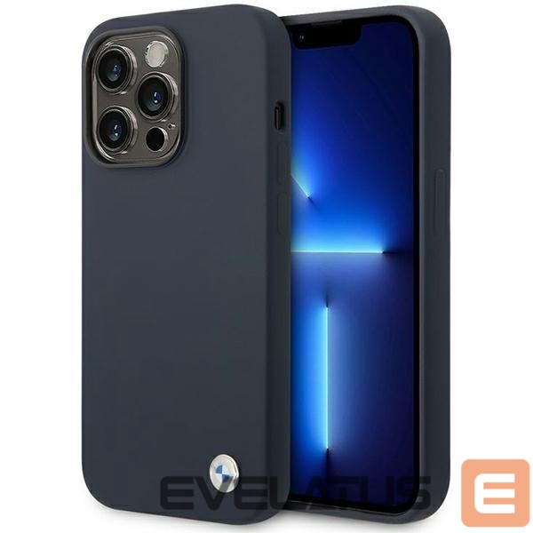 Nugarėlės dėklai BMW Case BMW BMHMP14XSILNA iPhone 14 Pro Max 6.7" navy blue/navy Silicone Metal Logo MagSafe