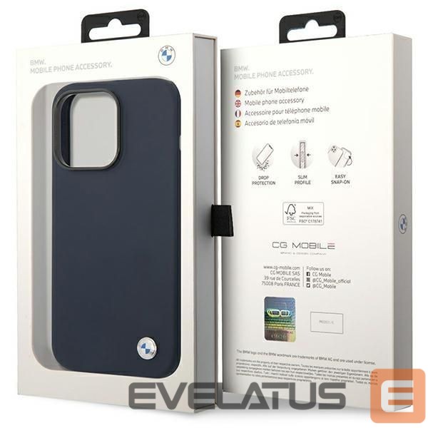 Nugarėlės dėklai BMW Case BMW BMHMP14XSILNA iPhone 14 Pro Max 6.7" navy blue/navy Silicone Metal Logo MagSafe