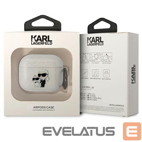 Nugarėlės dėklai Karl Lagerfeld Karl Lagerfeld KLA3HNKCTGT Airpods 3 cover transparent Gliter Karl&Choupette