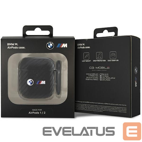 Nugarėlės dėklai BMW BMW BMA2WMPUCA2 AirPods 1/2 cover black/black Carbon Double Metal Logo