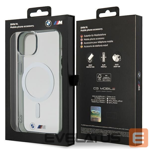 Nugarėlės dėklai BMW BMW BMHMP14SHCRS iPhone 14 6.1" case transparent hardcase Silver Ring MagSafe