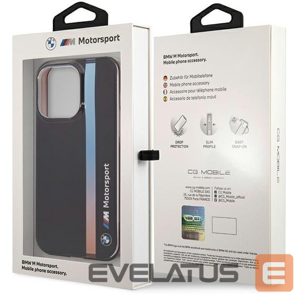Nugarėlės dėklai BMW Case BMW BMHCP14L22HVGV iPhone 14 Pro 6.1" black/black IML Tricolor Stripe