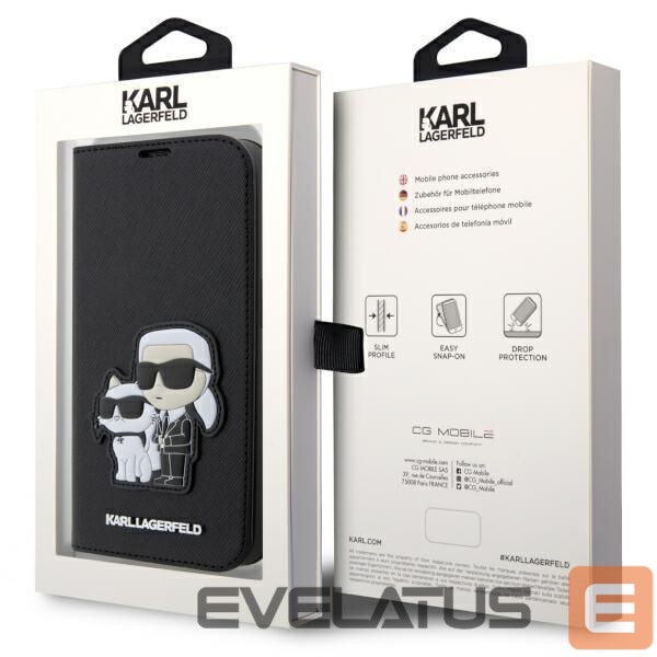 Nugarėlės dėklai Karl Lagerfeld Karl Lagerfeld KLBKP14LSANKCPK iPhone 14 Pro 6.1" bookcase black/black Saffiano Karl & Choupette