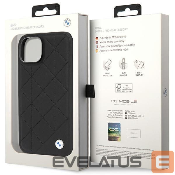 Nugarėlės dėklai BMW Case BMW BMHCP14S22RQDK iPhone 14 6.1" black/black Leather Quilted