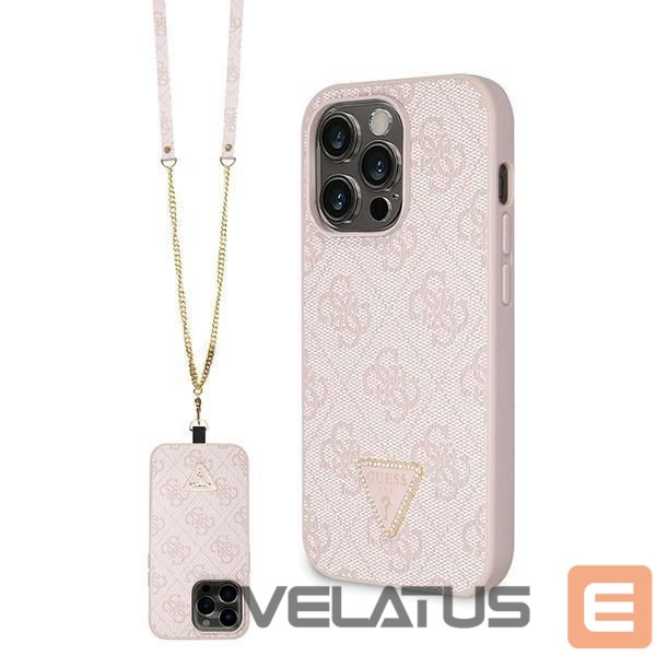 Nugarėlės dėklai Guess Guess GUHCP14LP4TDSCPP case for iPhone 14 Pro - pink Crossbody 4G Metal Logo