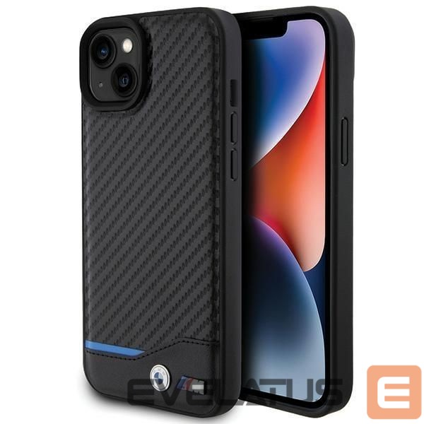 Nugarėlės dėklai BMW BMW Leather Carbon case for iPhone 15 Plus - black