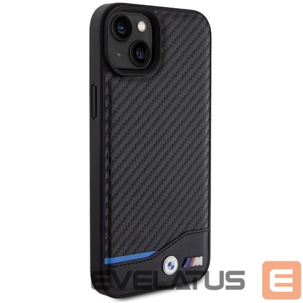 Nugarėlės dėklai BMW BMW Leather Carbon case for iPhone 15 Plus - black