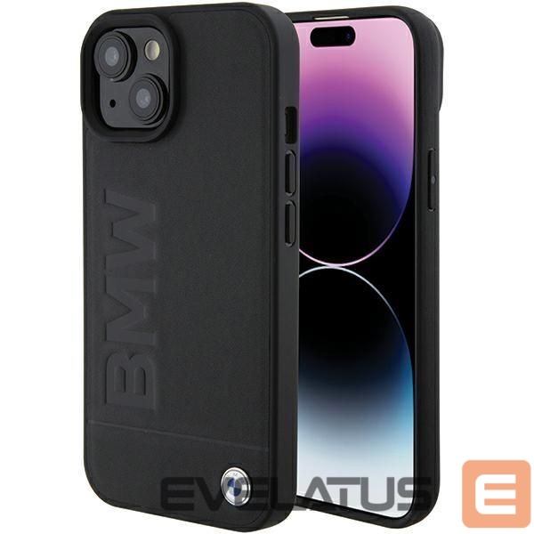 Nugarėlės dėklai BMW BMW Leather Hot Stamp case for iPhone 15 Plus - black