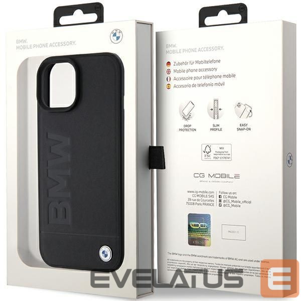 Nugarėlės dėklai BMW BMW Leather Hot Stamp case for iPhone 15 Plus - black