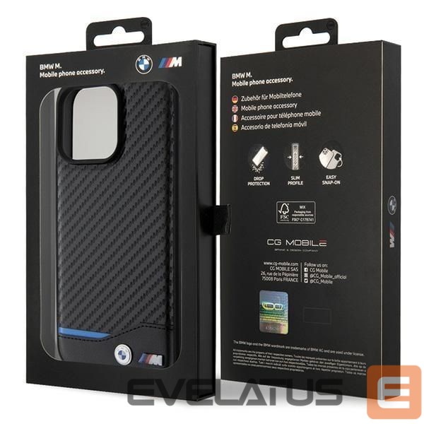Nugarėlės dėklai BMW BMW Leather Carbon case for iPhone 15 Pro Max - black