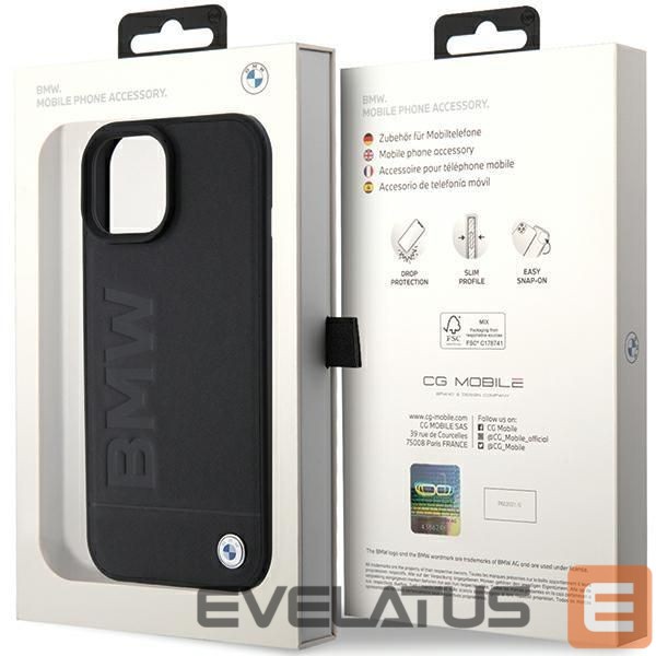 Nugarėlės dėklai BMW BMW MagSafe Leather Hot Stamp case for iPhone 15 Plus - black
