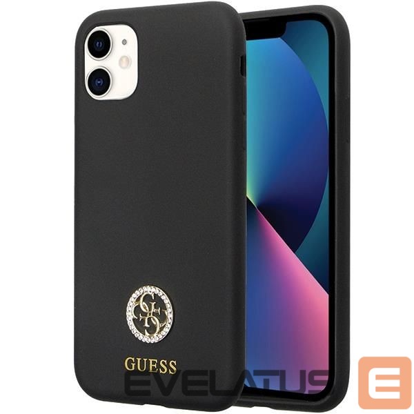 Nugarėlės dėklai Guess Guess GUHCN614DGPK Case for iPhone 11 / Xr - Black Silicone Logo Strass 4G