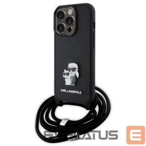 Nugarėlės dėklai Karl Lagerfeld  Karl Lagerfeld Crossbody Saffiano Metal Pin Karl & Choupette case for iPhone 15 Pro - black 