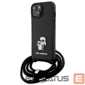 Nugarėlės dėklai Karl Lagerfeld  Karl Lagerfeld Crossbody Saffiano Metal Pin Karl & Choupette case for iPhone 15 Plus - black 