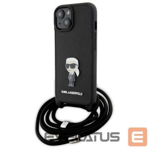 Nugarėlės dėklai Karl Lagerfeld  Karl Lagerfeld Crossbody Saffiano Monogram Metal Pin Karl & Choupette Case for iPhone 15 - Black 