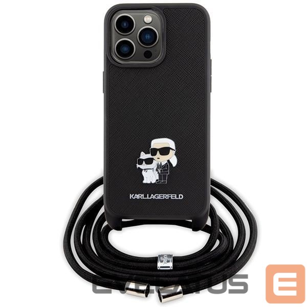 Nugarėlės dėklai Karl Lagerfeld Karl Lagerfeld Crossbody Saffiano Metal Pin Karl & Choupette Case for iPhone 15 Pro Max - Black