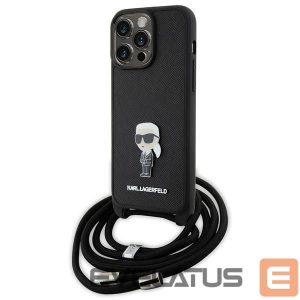Nugarėlės dėklai Karl Lagerfeld  Karl Lagerfeld Crossbody Saffiano Monogram Metal Pin Karl & Choupette Case for iPhone 15 Pro Max - Black 