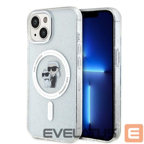 Nugarėlės dėklai Karl Lagerfeld Karl Lagerfeld Karl&Choupette Glitter MagSafe case for iPhone 15 Plus - transparent