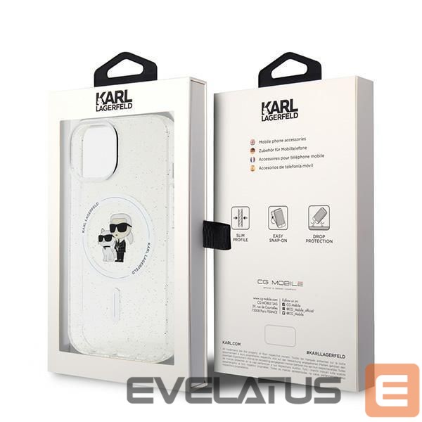 Nugarėlės dėklai Karl Lagerfeld Karl Lagerfeld Karl&Choupette Glitter MagSafe case for iPhone 15 Plus - transparent