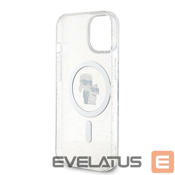 Nugarėlės dėklai Karl Lagerfeld Karl Lagerfeld Karl&Choupette Glitter MagSafe case for iPhone 15 Plus - transparent