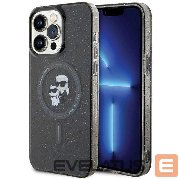 Nugarėlės dėklai Karl Lagerfeld Karl Lagerfeld Karl&Choupette Glitter MagSafe case for iPhone 15 Pro Max - black