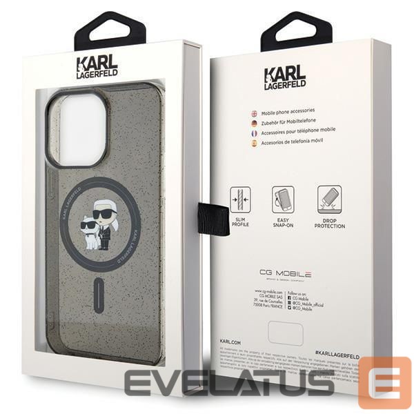 Nugarėlės dėklai Karl Lagerfeld Karl Lagerfeld Karl&Choupette Glitter MagSafe case for iPhone 15 Pro Max - black