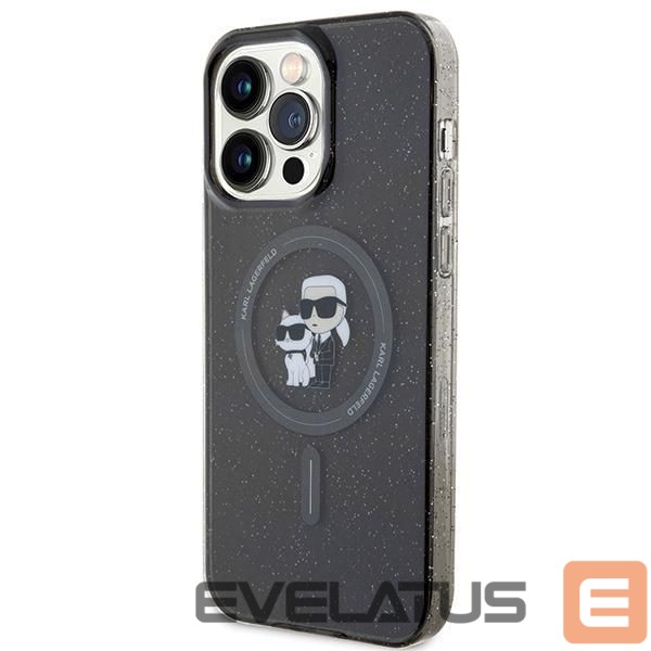 Nugarėlės dėklai Karl Lagerfeld Karl Lagerfeld Karl&Choupette Glitter MagSafe case for iPhone 15 Pro Max - black