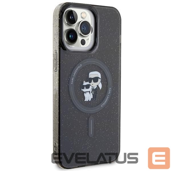 Nugarėlės dėklai Karl Lagerfeld Karl Lagerfeld Karl&Choupette Glitter MagSafe case for iPhone 15 Pro Max - black