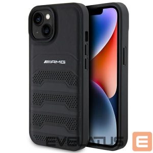 Nugarėlės dėklai Mercedes-Benz  AMG Leather Debossed Lines case for iPhone 15 Plus - black 