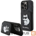 Nugarėlės dėklai Karl Lagerfeld  Karl Lagerfeld Saffiano Cardslots and Stand Monogram Choupette Case for iPhone 15 Pro - Black 
