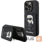 Nugarėlės dėklai Karl Lagerfeld  Karl Lagerfeld Saffiano Cardslots and Stand Monogram Ikonik Patch case for iPhone 15 Pro - black 