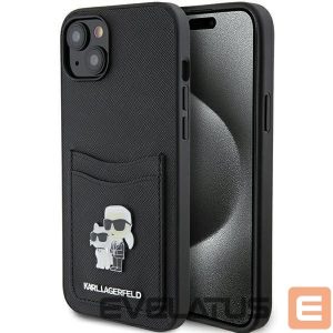 Nugarėlės dėklai Karl Lagerfeld  Karl Lagerfeld Saffiano Cardslot Karl&Choupette Metal Pin case for iPhone 15 - black 