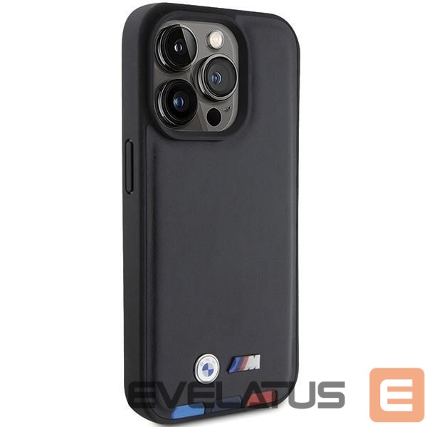 Nugarėlės dėklai BMW BMW BMHCP15L22PTDK iPhone 15 Pro 6.1" black/black Leather Stamp Tricolor