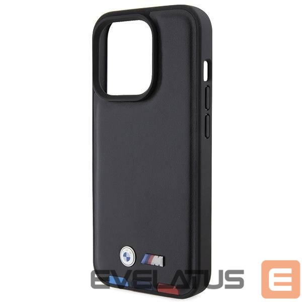 Nugarėlės dėklai BMW BMW BMHCP15L22PTDK iPhone 15 Pro 6.1" black/black Leather Stamp Tricolor