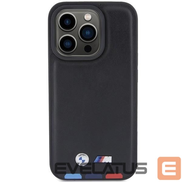 Nugarėlės dėklai BMW BMW BMHCP15L22PTDK iPhone 15 Pro 6.1" black/black Leather Stamp Tricolor