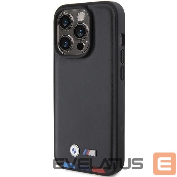 Nugarėlės dėklai BMW BMW BMHCP15L22PTDK iPhone 15 Pro 6.1" black/black Leather Stamp Tricolor