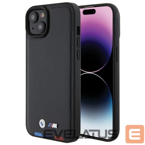 Nugarėlės dėklai BMW BMW BMHCP15M22PTDK iPhone 15 Plus 6.7" black/black Leather Stamp Tricolor