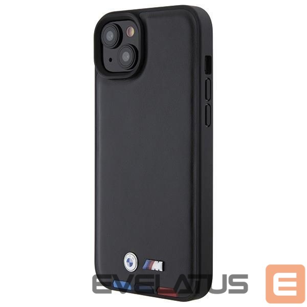 Nugarėlės dėklai BMW BMW BMHCP15M22PTDK iPhone 15 Plus 6.7" black/black Leather Stamp Tricolor